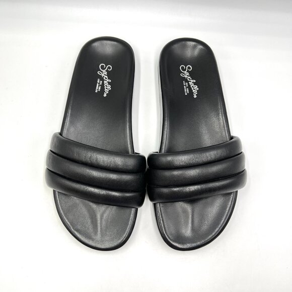 Seychelles‎ Size 7 Low Key Black Leather Slip On Wide Band Slides Sandals Shoes - Picture 3 of 13